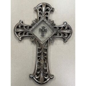 Carson Home Accents Ornate Silver Tone Cross with Inner Cross and Rhinestone